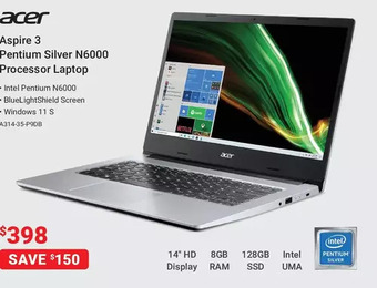 Visions Electronics Acer aspire 3 pentium silver n6000 processor laptop offer