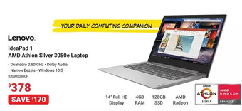 Visions Electronics Lenovo ideapad 1 amd athlon silver 3050e laptop offer