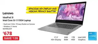 Visions Electronics Lenovo ideapad 3i. intel core i3-1115g4 laptop offer