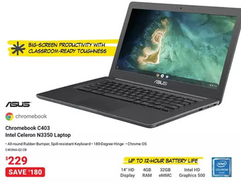 Visions Electronics Asus chromebook c403 intel celeron n3350 laptop offer