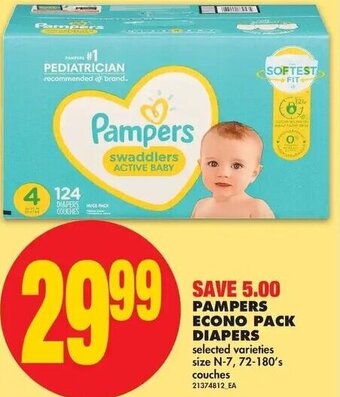 No Frills Pampers Econo Pack Diapers 72-180's offer