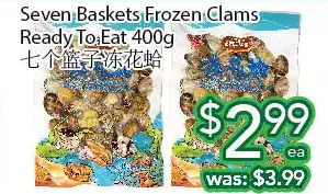 Seven baskets frozen clams ready to eat