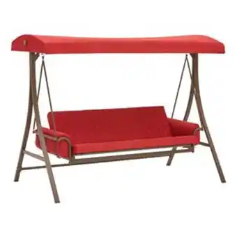 Lowe's Style selections 3-person red and brown steel outdoor swing chair offer