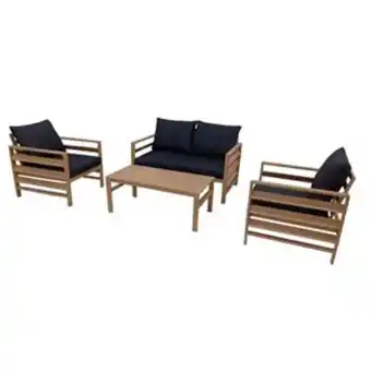 Lowe's Allen + roth midview brown wood frame patio conversation set with black olefin cushions included - 4-piece offer