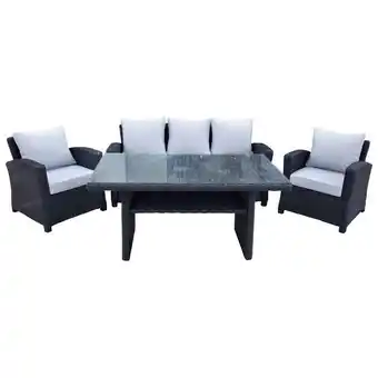 Best Buy Seychelle 4-piece resin wicker patio conversation set - black wicker/light grey cushions offer