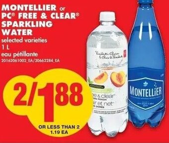 No Frills Montellier or PC Free & Clear Sparkling Water 1L offer