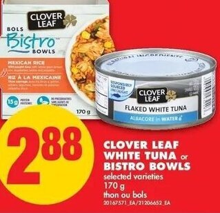 No Frills Clover Leaf White Tuna or Bistro Bowls 170g offer