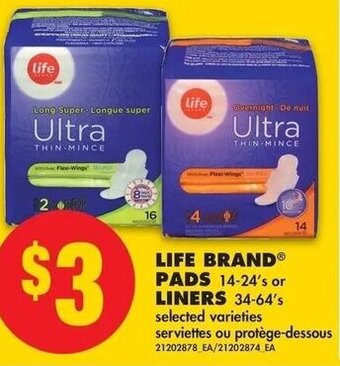 No Frills Life Brand Pads 14-24's or Liners 34-64's offer