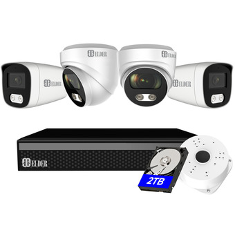 Best Buy 【2022 new】elder 4k security camera system 8mp, 8ch poe nvr 4-camera surveillance kit outdoor 2tb hdd audio, wired home securi offer
