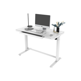 Best Buy Computer workstation sit-stand height adjustable sit electric frame with 47.3”x 23.7” glass table top and drawer, all-in-one offer