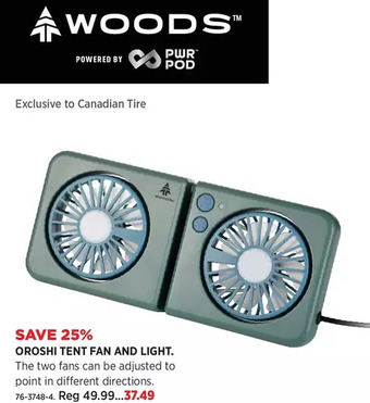Canadian Tire Woods oroshi tent fan and light offer