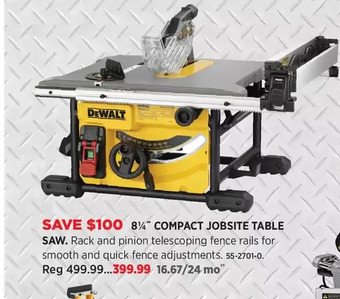 Canadian Tire Dewalt 8 1/4" compact jobsite table saw offer