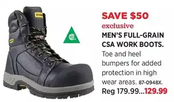Canadian Tire Stanley men's full-grain csa work boots offer