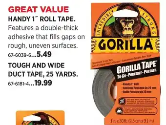 Canadian Tire Gorilla handy 1" roll tape | tough and wide duct tape offer