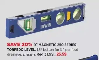 Canadian Tire Irwin 9" magnetic 250 sereis torpedo level offer