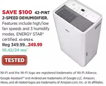 Canadian Tire Noma 42-pint 2-speed dehumidifier offer