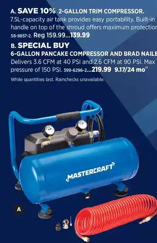 Canadian Tire Mastercraft 2-gallon trim compressor offer