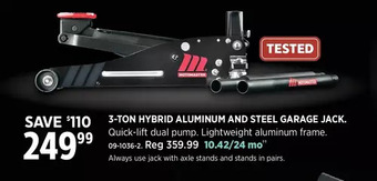 Canadian Tire Motomaster 3-ton hybrid aluminum and steel garage jack offer