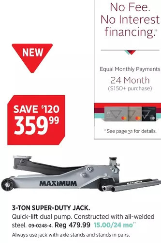 Canadian Tire Maximum 3-ton super-duty jack offer