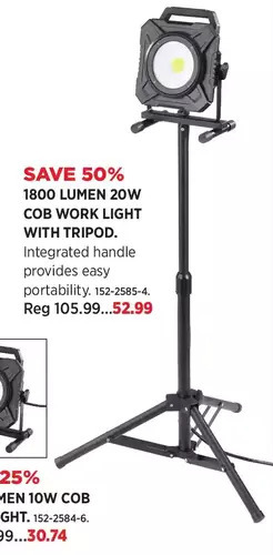 Canadian Tire Noma 1800 lumen 20w cob work light with tripod offer