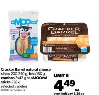 Real Canadian Superstore Cracker barrel natural cheese slices, feta, combos or amooza! sticks offer