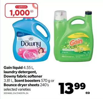 Real Canadian Superstore Gain liquid, laundry detergent, downy fabric softener, scent boosters or bounce dryer sheets offer