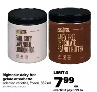 Real Canadian Superstore Righteous dairy-free gelato or sorbetto offer