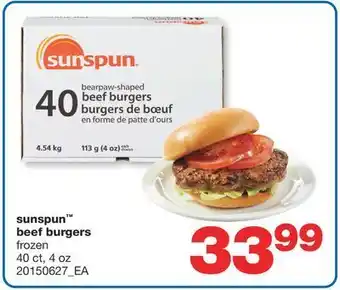 Wholesale Club Sunspun™ beef burgers, 40 ct, 4 oz offer