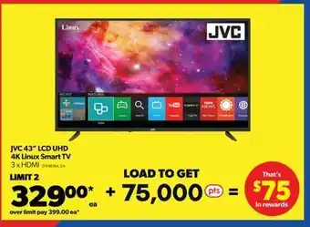 Real Canadian Superstore Jvc 43" lcd uhd 4k linux smart tv offer