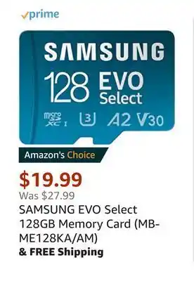 Amazon Samsung evo select 128gb memory card (mb-me128ka/am) offer