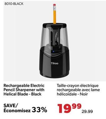 Shopper+ Rechargeable electric pencil sharpener with helical blade - black offer