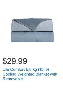 Costco Life comfort 6.8 kg (15 lb) cooling weighted blanket with removable cover offer