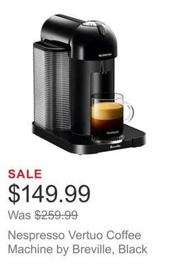 Costco Nespresso vertuo coffee machine by breville, black offer
