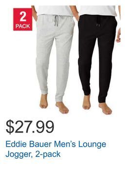 Costco Eddie bauer men's lounge jogger, 2-pack offer