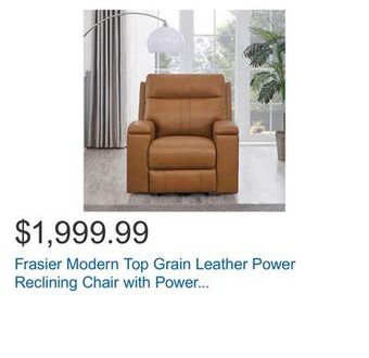 Costco Frasier modern top grain leather power reclining chair with power headrest offer