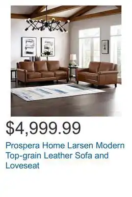 Costco Prospera home larsen modern top-grain leather sofa and loveseat offer