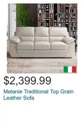 Costco Melanie traditional top grain leather sofa offer
