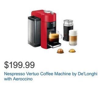 Costco Nespresso vertuo coffee machine by de'longhi with aeroccino offer