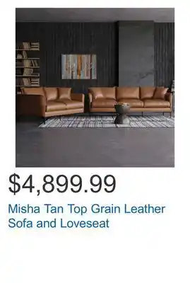 Costco Misha tan top grain leather sofa and loveseat offer