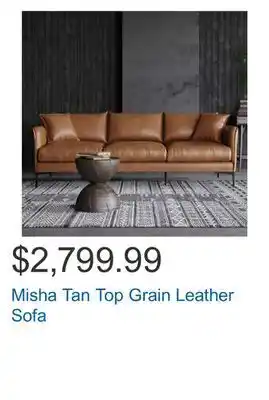 Costco Misha tan top grain leather sofa offer
