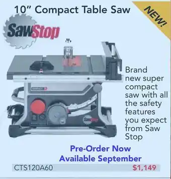 Busy Bee Tools Sawstop 10" compact table saw offer
