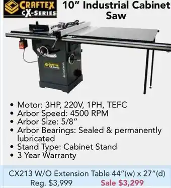 Craftex 10" industrial cabinet saw
