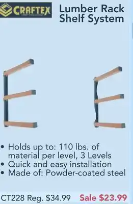Busy Bee Tools Craftex lumber rack shelf system offer
