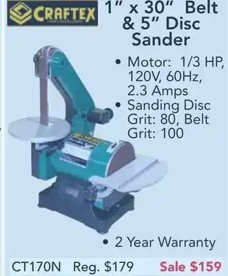 Busy Bee Tools Craftex 1" x 30" belt & 5" disc sander offer