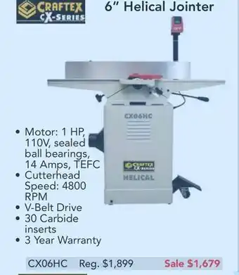 Craftex cx series 6" helical jointer