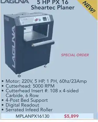 Laguna 5 hp px 16 sheartec planer