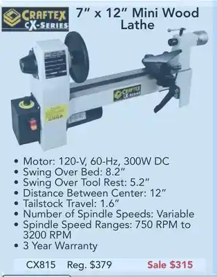Busy Bee Tools Craftex cx-series 7" x 12" mini wood lathe offer