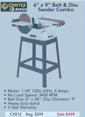 Busy Bee Tools Craftex 6" x 9" belt & disc sander combo offer