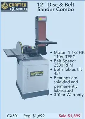 Busy Bee Tools Craftex cx-series 12" disc & belt sander combo offer