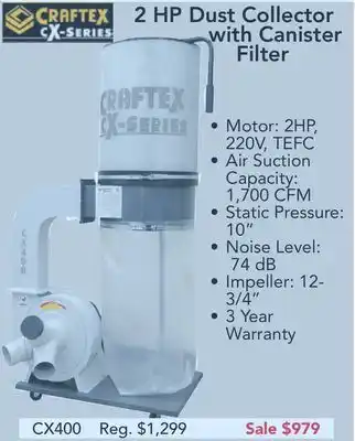 Busy Bee Tools Craftex cx series 2 hp dust collector with canister filter offer